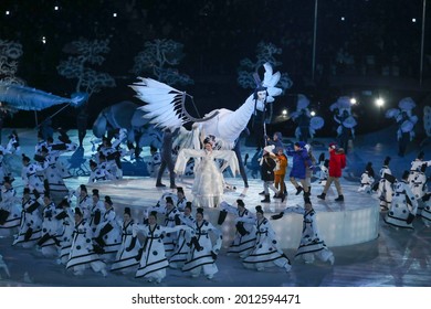 PYEONGCHANG, SOUTH KOREA - FEBRUARY 9, 2018: The 2018 Winter Olympics Opening Ceremony. Olympic Games 2018 Officially Opened With A Colorful Ceremony At The Olympics Stadium In PyeongChang 