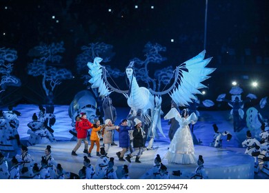 PYEONGCHANG, SOUTH KOREA - FEBRUARY 9, 2018: The 2018 Winter Olympics Opening Ceremony. Olympic Games 2018 Officially Opened With A Colorful Ceremony At The Olympics Stadium In PyeongChang 