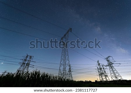 Pylon and star, pylon and the Milky Way, The high voltage substation is under the stars