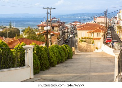 PYLOS, GREECE - OCT 6, 2014: One Of The Streets Of Pylos Island. Modern Town Of Pylos, Was Built By The Troops Of General Maison During The Subsequent French Morea Expedition Of 1828-1833.