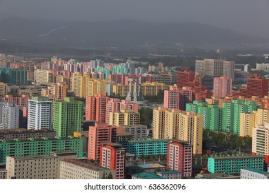 Pyongyang From Above With Party Statue - Pyongyang, North Korea