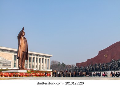 Pyongyang, North Korea - Apr 16, 2010: Statue Of North Korean Leader Kim Il-sung On Mansu Hill