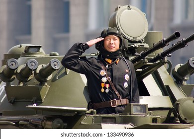 PYONGYANG, NORTH KOREA - CIRCA APRIL 2012 : North Korean  Soldier At The Military Parade In Pyongyang Circa April 2012.