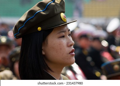 PYONGYANG, NORTH KOREA - CIRCA APRIL 2012: North Korea Military Woman At The Military Parade Celebrate Centenary Birth Of President Kim Il Sung