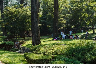 Pyongyang, North Korea - July 27, 2014: Moranbong Park. North Korean People Relax In The Park On The Weekend.