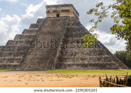 The pyramid of Chichen Itza in Mexico is the famous castle and temple of the Mayan civilization and culture, located in the Yucatan Peninsula.
