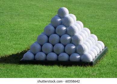 Pyramid Of Golf Balls On Driving Range