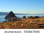 Pyramid Lake, Nevada.  Pyramid is a tufa rock formation.