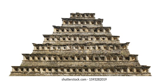 Pyramid Of The Niches In The Ancient City Of El Tajín (Veracruz, Mexico) Isolated On White Background