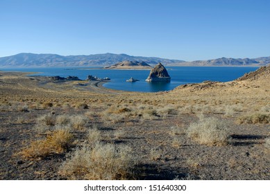 Pyramid Rock In Pyramid Lake Near Reno, Nevada. The Lakes Is Fed By The Truckee River Flowing Out Of Lake Tahoe.