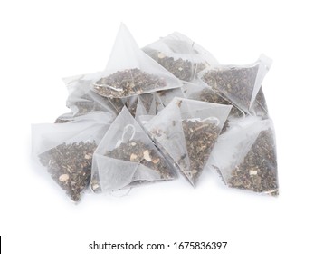 Pyramid Shape Tea Bags Isolated On White Background