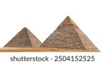 Pyramids complex isolated on white background. Greater Cairo, Egypt.