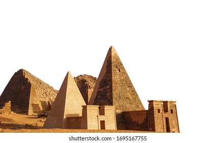 Pyramids Of The Kushite At Meroe (Sudan) Isolated On White Background