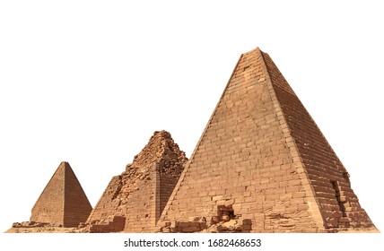 Pyramids Near Jebel Barkal (Sudan) Isolated On White Background