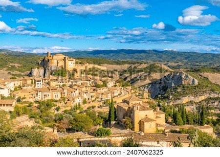 Pyrenees mountain village called Alquezar, medieval town in Huesca, Spain