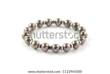 Pyrite beaded bracelet isolated on white background