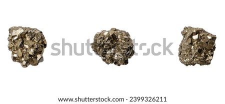Pyrite stone isolated. closeup of sample of natural mineral from geological collection - raw crystalline Pyrite stone isolated on white background.