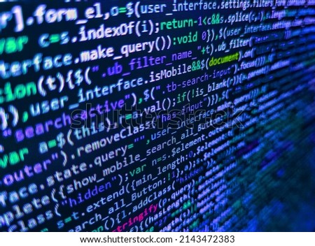Python programming developer code. Programming Javascript on laptop computer screen. Web abstract programming and created virus on laptop screen. Css3 code on a colorful background