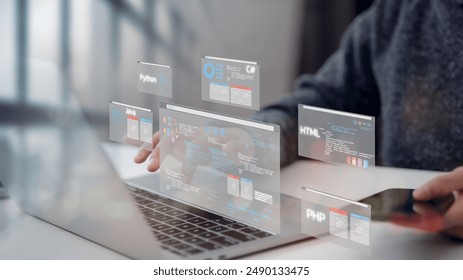 Python Programming Web Development Coding Concept.Software development concepts and programming for various devices, Software Engineer Computer programming, coding process, chart, and Data analytics. - Powered by Shutterstock