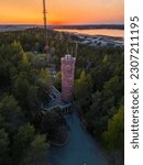 Pyynikki observation tower and cafe in Tampere, Finland during a luminous sunset