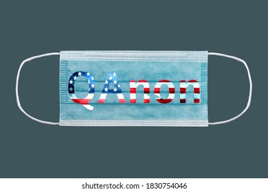 Qanon Deep State Conspiracy Text On Medical Surgical Mask American Flag Isolated