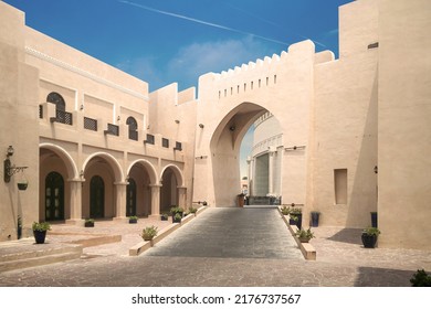 QATAR, Doha Aug 2017: Selective Focus On The Entrance - Katara Cultural Village Gate; Streets Of Capital City Doha,  Qatar