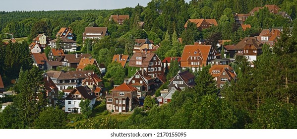 Qauint village in Hartz, Germany. A high angle view of a quaint village - Hartz, Germany.