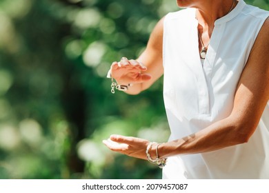 Qigong Female Master Practicing Chinese Martial Arts in Nature
