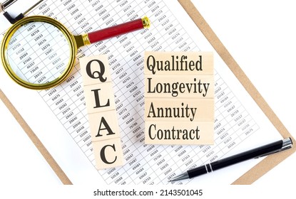 QLAC Qualified Longevity Annuity Contract Text On Wooden Block On A Chart Background