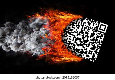 QR code barcode burning, isolated on black background