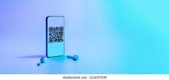 Qr code payment. Digital mobile smart phone with qr code scanner on smartphone screen for pay, scan barcode technology on neon background. Online shopping, cashless society technology concept - Powered by Shutterstock - Get 15% off with code: PIKWIZARD15