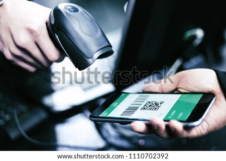 Qr code payment , online shopping , cashless technology concept