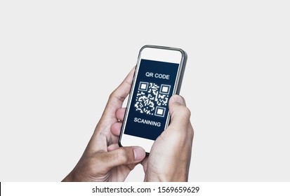 QR code scanning payment and verification. Hand using mobile smart phone scan QR code, isolated - Powered by Shutterstock - Get 15% off with code: PIKWIZARD15