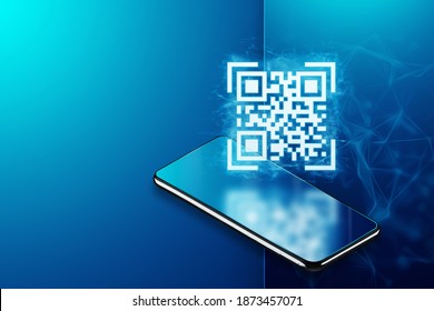 QR code and smartphone, new technologies. Electronic digital technologies scanning, barcode