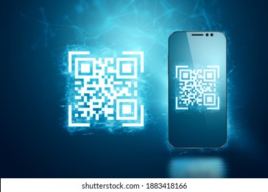 QR code and smartphone, new technologies. Electronic digital technologies scanning, barcode