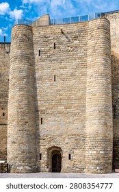 The Quadrangular Tower, a 14th-century stone keep within the fortress walls of Icheri Sheher, Baku, Azerbaijan.