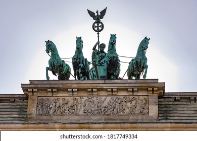 The Quadriga Statue On Top Of The Brandenburg Gate In The German Capital Berlin