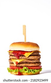 Quadruple Meat Burger Isolated On White Background