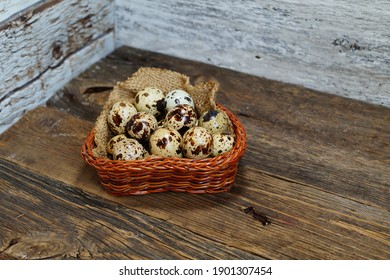 Quail eggs in the basket - Easter composition.Easter Tradition