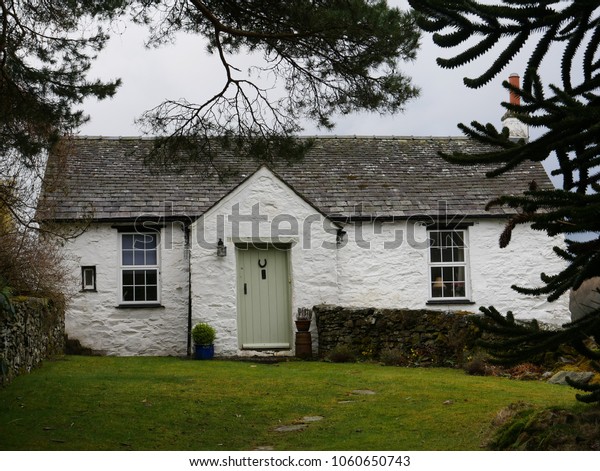 Quaint White Stone Cottage Green Door Stock Photo Edit Now