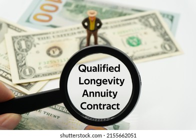 Qualified Longevity Annuity Contract.Magnifying Glass Showing The Words.Background Of Banknotes And Coins.basic Concepts Of Finance.Business Theme.Financial Terms.