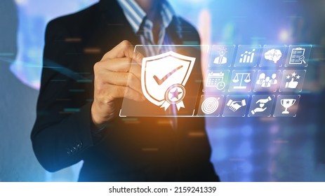 Quality assurance standard and certification. Certified internet businesses and services. Compliance to international guarantee. Concept for QA management and ISO certification organization service - Shutterstock ID 2159241339