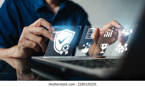 Quality assurance standard and certification. Certified internet businesses and services. Compliance with international guarantee. The concept for QA management and ISO certification organization service - Shutterstock ID 2185135231