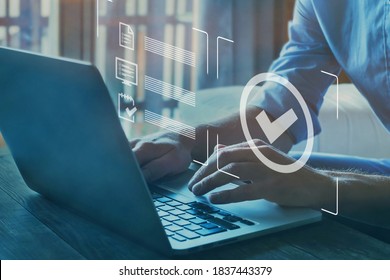 Quality control certification, checked garantee of standard of company product. Concept on virtual screen. - Shutterstock ID 1837443379