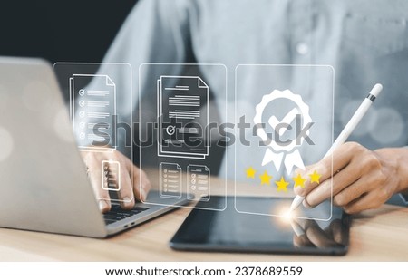 quality control, guarantee process. concept service system best certification check industrial. and certificate standard iso digital technology, service system business, and satisfaction customers.