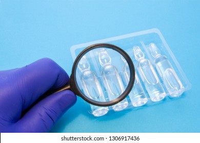 Quality Control Of Liquid Medicines In Transparent Vials Concept Photo. Quality Control Specialist Of Medicines And Health Products Conducting Product Validation And Analysis On Purity And Identity