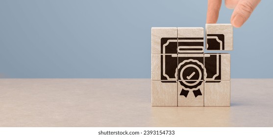 Quality control management, ISO certification, service quality warranty concept. hand puts wooden cubes with quality warranty icon. banner and advertising product and service quality commitment. - Powered by Shutterstock