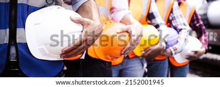 Quality engineers or construction teamwork.Safety PPE concern for engineering or building work site or plant.Wearing helmet and protective equipment can safe workers life in industrial work or plant.