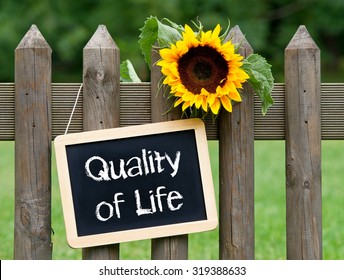 Quality Of Life - Chalkboard With Sunflower In The Garden