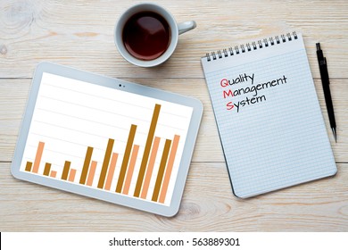 quality management system bar chart with cup - Shutterstock ID 563889301